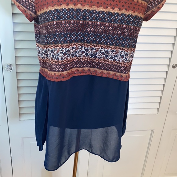 Xhilaration | Burnt Orange & Navy Striped Blouse | Size Large - Picture 3 of 6